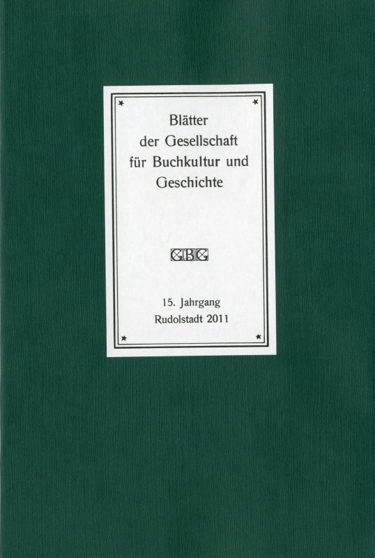 Cover der Blätter der Gesellschaft für Buchkultur und Geschichte