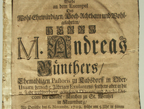 Titelblatt der Leichenpredigt auf M. Andreas Günther