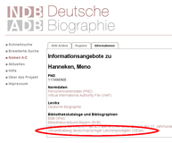Screenshot eines Artikels der Deutschen Biographie