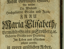 Titelblatt der Leichenpredigt auf Maria Elisabeth Gräfin von Stolberg-Wernigerode